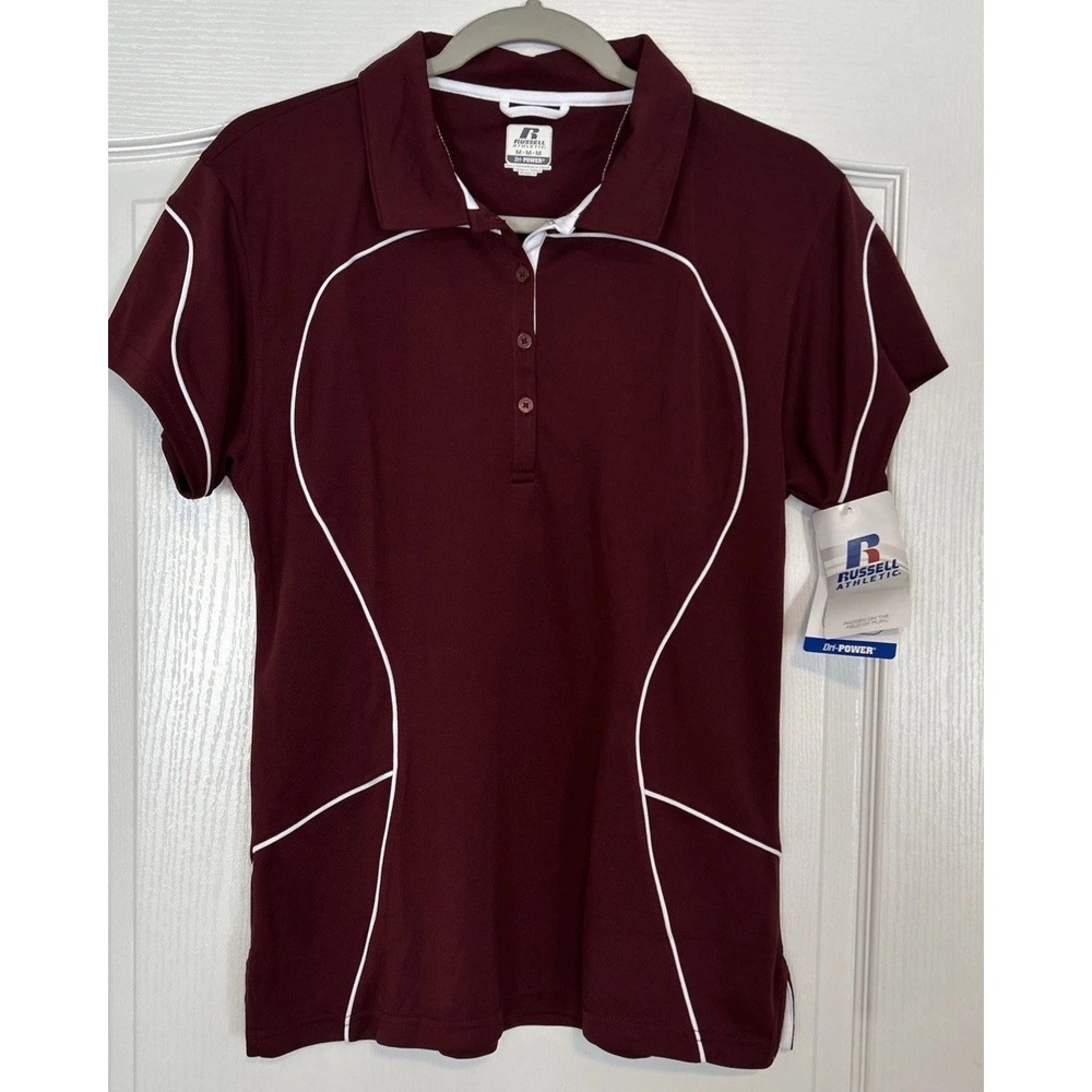 Russell Athletic Polo Shirt Womens Medium Maroon Short Sleeve Top Dri-Power NWT